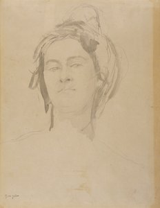 Genç Bir Kadının Başı (kalem ve kağıt üzerinde yıkama) by Gwen John