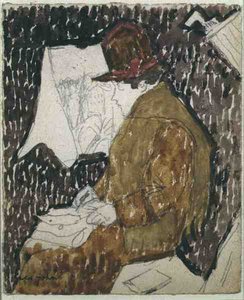 Demiryolu Arabasındaki Bir Kadının Profili (kağıt üzerine suluboya) by Gwen John