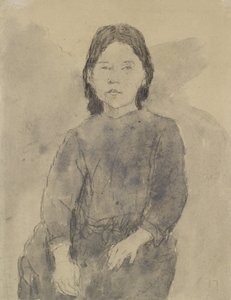 Oturan Kız (Marie Hamonet?) (gri kağıt üzerinde kömür, gri yıkama ve gövde rengi)