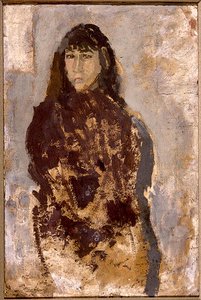 Dut Elbiseli Genç Bir Kadının Çalışması (tuval üzerine monte edilmiş kağıt üzerine yağlı boya) Mu by Gwen John