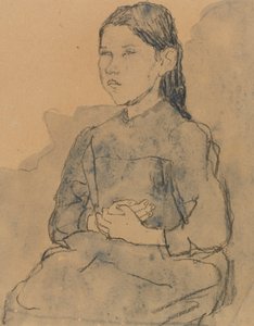 Genç kız: Marie Hamonet, 1918 dolayları (kağıt üzerinde kömür ve mavi yıkama) by Gwen John
