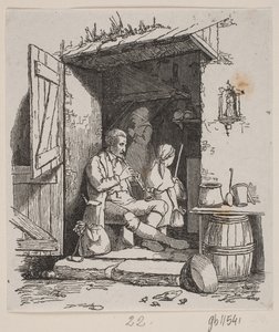 Açık bir kapıda oturan bir İtalyan müzisyen by H. C. Henneberg