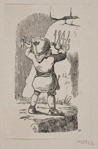 Bir peri 1846 yılını bir kayaya oyuyor by H. C. Henneberg