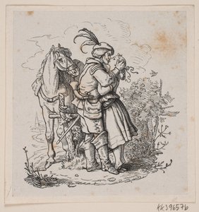 Bir binici genç bir kızı öper by H. C. Henneberg