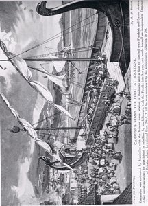 Carausius, Boulogne'da filoyu ele geçirirken, 'Hutchinson's History of the Nations'dan bir örnek, c.1910 by H. M. Burton