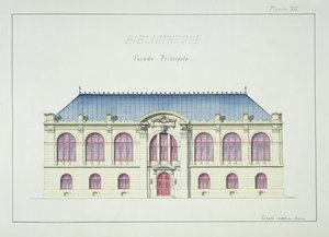 Bir Kütüphanenin ana cephesi, bir tasarım folyosundan levha XII, c.1870