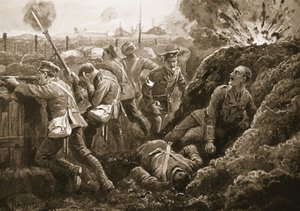 Teğmen Hallowes, ölümcül şekilde yaralanmış halde yatarken adamlarını cesaretlendiriyor by H. Ripperger