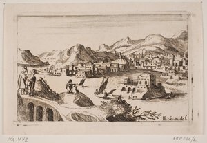 Doğu binaları ile tepelik kıyı manzarası by H. Rosenkilde