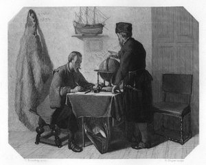 Willem Barents ve Jacob van Heemskerk rotalarını çiziyor, 1596 c1870
