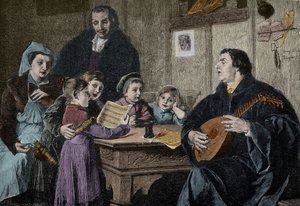 Martin Luther (1483-1546) ailesinin ortasında (H Stelzner