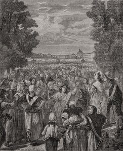 Konurnar ganga til Versala, 5.-6. Október 1789, grafnar af Pannemaker-Ligny, úr 