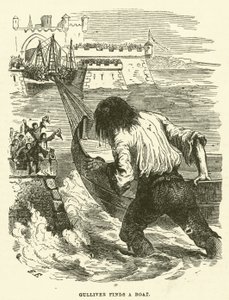 Gulliver bir tekne bulur (gravür)