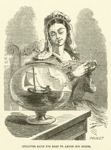 Gulliver, hemşiresini eğlendirmek için teknesini kullanıyor (gravür) by after Hablot Knight Browne