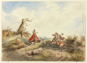 Binicisi Köpekli Kadından Utanan At by Hablot Knight Browne