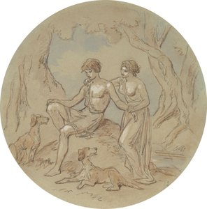 Venüs ve Adonis'i gösteren bir dizi plaka için on sekiz tasarımdan biri by Hablot Knight Browne