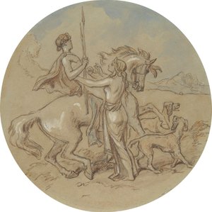 Venüs ve Adonis'i gösteren bir dizi plaka için on sekiz tasarımdan biri by Hablot Knight Browne