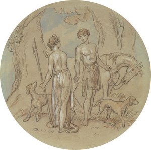 Venüs ve Adonis'i gösteren bir dizi plaka için on sekiz tasarımdan biri by Hablot Knight Browne