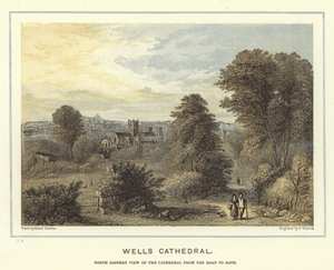 Wells Katedrali, yoldan banyoya katedralin kuzey doğu görünümü by Hablot Knight Browne
