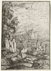 Nehirdeki Bir Adada Kaleye Giden Yol ile Manzara, 1554.
