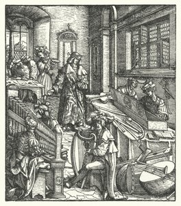 Avusturya Arşidükü Maximilian müziğin hamisi olarak (gravür) by Hans (after) Burgkmair