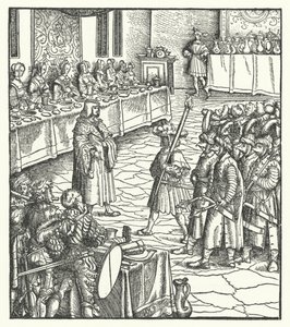 Avusturya Arşidükü Maximilian bir mumya oyununu yönetiyor (gravür) by Hans (after) Burgkmair