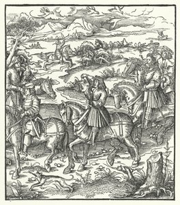 Avusturya Arşidükü Maximilian balıkçıl avı (gravür) by Hans (after) Burgkmair