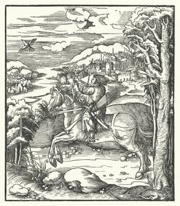 Avusturya Arşidükü Maximilian at sırtında avlanıyor (gravür) by Hans (after) Burgkmair