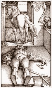 Büyülenmiş palefrenier - (Uyuyan Damat ve Büyücü) 1544 dolaylarında Hans Baldung Grien (1485-1544) tarafından yapılan ahşap gravür - by Hans Baldung Grien