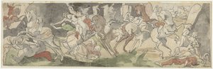 Atlılarla dövüş sahnesi, sağda Jael ve Sisera by Hans Bock (der Jungere)