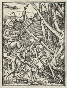 Ölümün Dansı: Cennetten Kovulma, Adem Toprağı İşliyor. by Hans Holbein