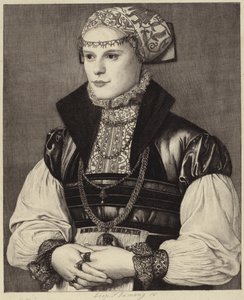 16. yüzyıl giysili bir kadının portresi by Hans Holbein der Jüngere