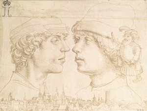 İki Genç, Bir Cüce ve Bir Şehir Manzarasının Portreleri, c.1514 (gümüş nokta) by Hans Holbein der Jüngere
