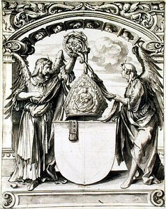 Cam boyama için tasarım, c.1520 (kağıt üzerinde siyah tebeşirle kalem ve gri yıkama) by Hans Holbein der Jüngere