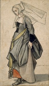 Çağdaş elbiseli genç bir İngiliz kadın figürü, 1532-1543 by Hans Holbein der Jüngere