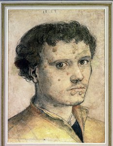 Genç Bir Adamın Başı, 1523 (tebeşirler, mürekkep ve kağıt üzerinde yıkama) by Hans Holbein der Jüngere