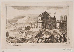 Bir şehir kapısının önünde İsa ve iki havari ile manzara by Hans Jørgen Kirksteen