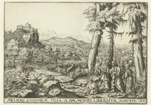 İsa ve Kenanlı Kadın ile Manzara by Hans Lautensack