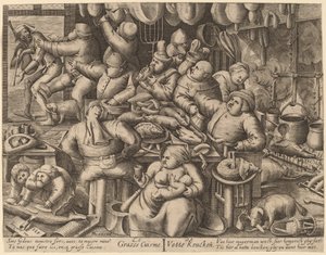 Şişman Mutfak by Hans Liefrinck I, after Pieter van der Heyden, after Pieter Bruegel the Elder