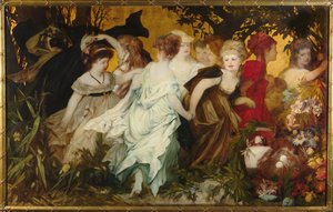 Modern Amoretti, Üç Parçalı, sol panel, 1868. by Hans Makart