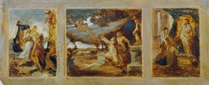 Mitolojik sahneleri olan bir triptik için eskiz by Hans Makart