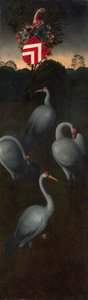 Pagagnotti ailesinin arması olan turnalar Üç Parçadan Bir Panelin Tersi, c. 1480 by Hans Memling
