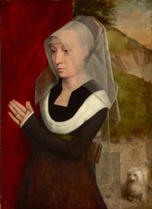 Femme en priere avec son chien - Köpeğiyle dua eden kadın, yazan Memling, Hans (1433/40-1494). ahşap üzerine yağ by Hans Memling
