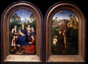 Azizler, Bağışçı ve Vaftizci Yahya ile Çevrili Bakire ve Çocuk İki Parçalı - Tablo Hans Memling (1435-1494) (ec flam) 15. yüzyıl Paris, Louvre Müzesi by Hans Memling