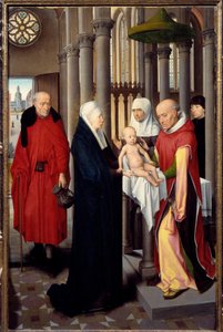 Magi'ye Tapınma Üçlemesi. Sağ panelin detayı: Tapınakta sunum. Ahşap üzerine Detrempe, Hans Memling (1433-1494), yaklaşık 1470. Madrid. Prado Müzesi by Hans Memling