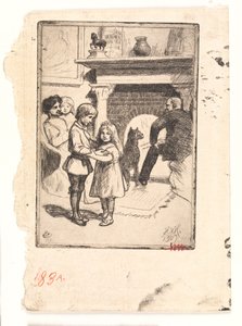 Yeni Yıl kartı (şöminenin yanında aile) by Hans Nikolaj Hansen