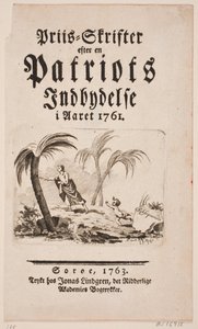 "Priis-Skrifter efter en Patriots Indbydelse i Aaret 1761" için vinyet içeren başlık sayfası