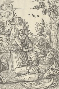 Pyramus ve Thisbe, yak. 1509-10. by Hans Schäufelein the Elder