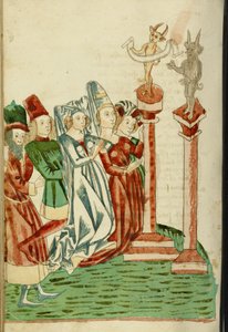 Bir Grup Erkek ve Kadın İki Puta Tapar, 1469 (kağıt üzerinde mürekkep, yıkama ve tempera)