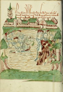 Kızıldeniz geçişi Bayan Ludwig XV 9 fol. 56v, 1469 (kağıt üzerinde mürekkep, renk yıkama ve tempera)