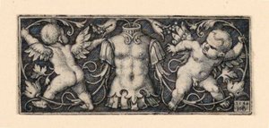 Merkezde Cuirass ile Friz, İki Cin tarafından kuşatılmış by Hans Sebald Beham